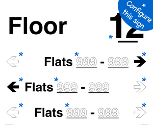 Floor ID sign with THREE Flat Directional Section